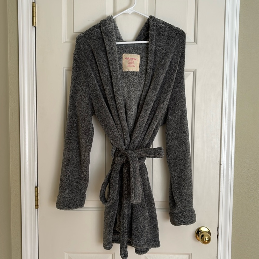 Plush bathrobe with hood